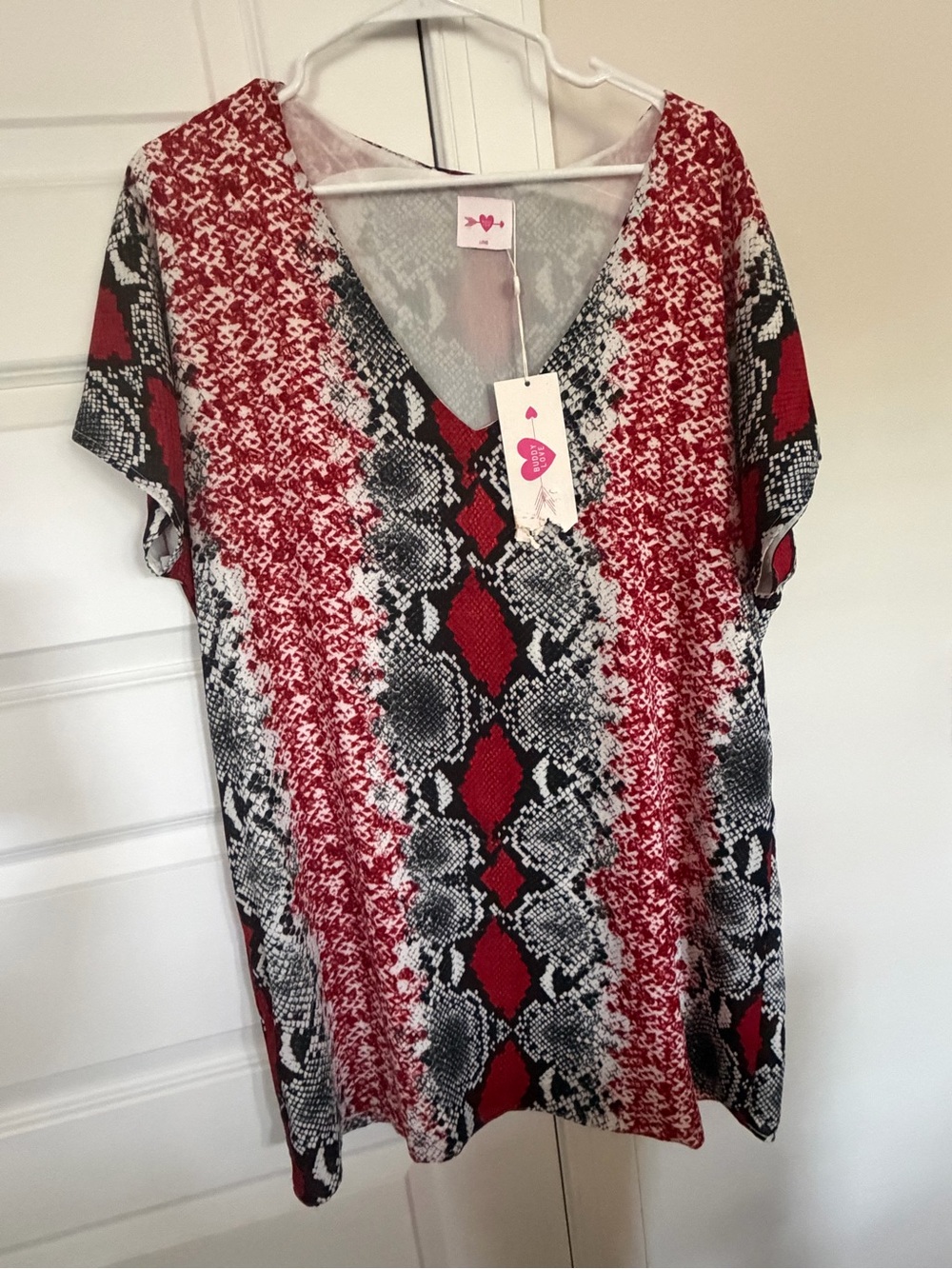 Buddy Love Red & Black Snake Print V-Neck Tunic
